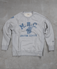 Gray sweatshirt with blue text and logo on a gray background