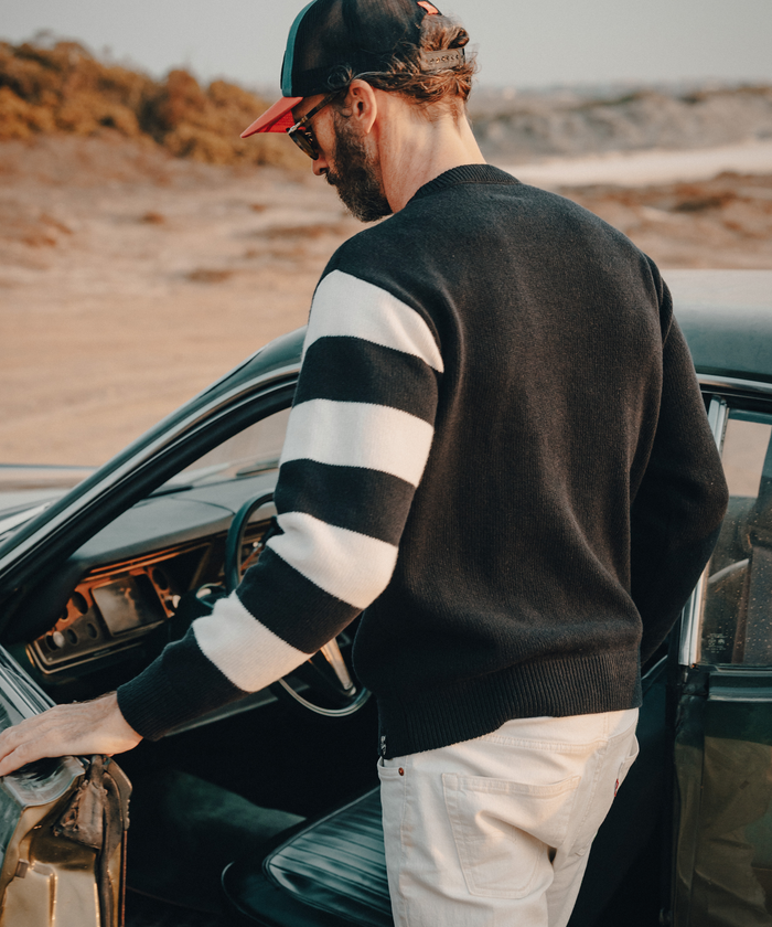 SAL - Merino Wool Sweater - Black with stripes