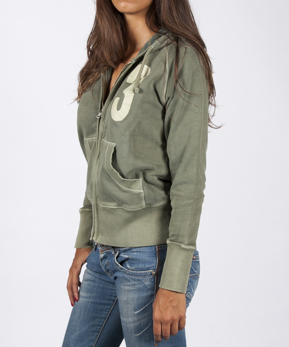 Women Zip Up Hoodie - Army Green