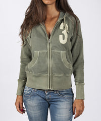 Women Zip Up Hoodie - Army Green